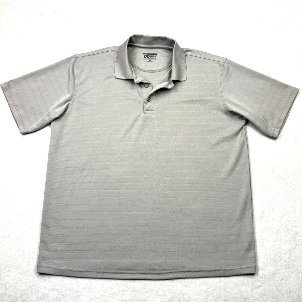 Gander Mountain Guide Series Mens XL Gray Striped Short Sleeve Polo Shirt Golf